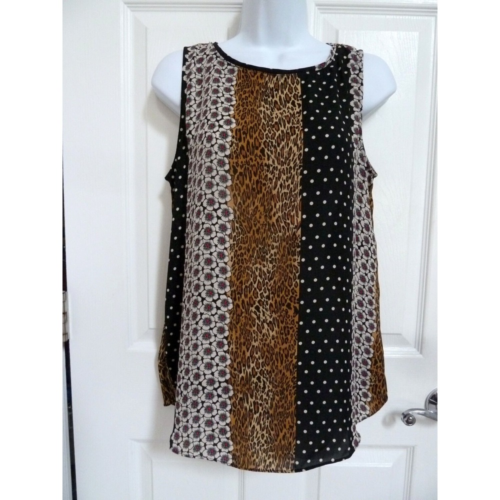 Carmen Marc Valvo Womens Floral Animal Print Edgy Blouse Sleeveless Size 8 Med